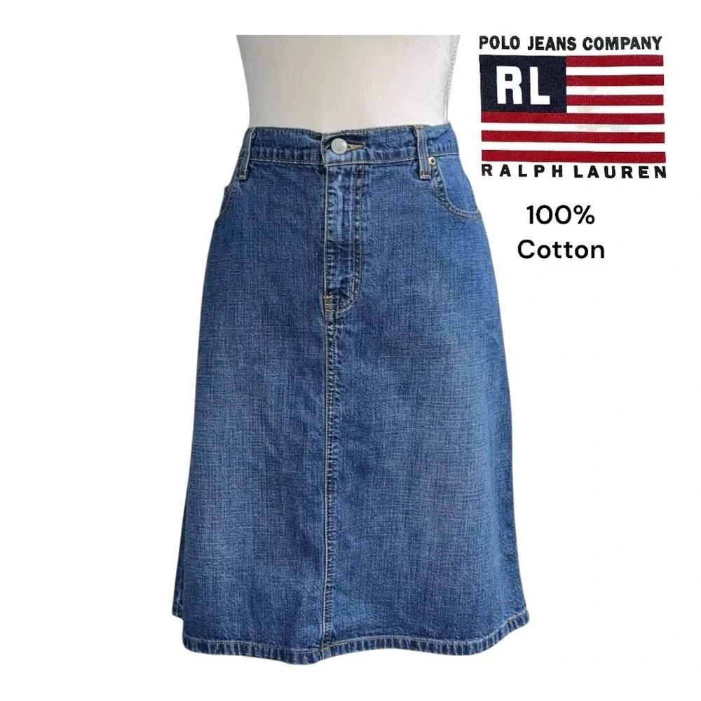 Ralph Lauren Polo Jeans (EUC) Vintage Denim Skirt, Size 12 - Picture 1 of 13